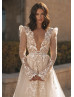 Long Sleeves Ivory Lace Tulle Backless Wedding Dress